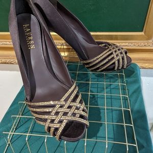Ralph Lauren satin and rhinestone heels